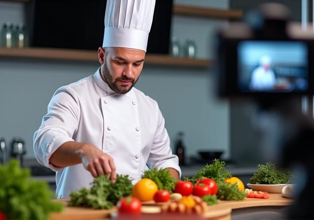 Professional chef conducting live online cooking demonstration